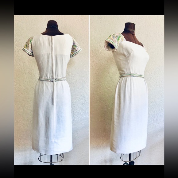 Vintage 1960’s Pat Sandler beaded white linen dress - Picture 3 of 10
